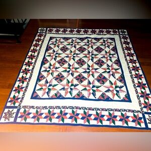 Hand Pieced/Sewn 8-point Star Quilt, Multi Colors, Very Nice!